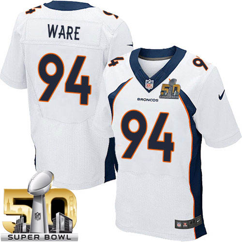 Men's Elite DeMarcus Ware Super Bowl L Nike Jersey White Road - #94 NFL Denver Broncos